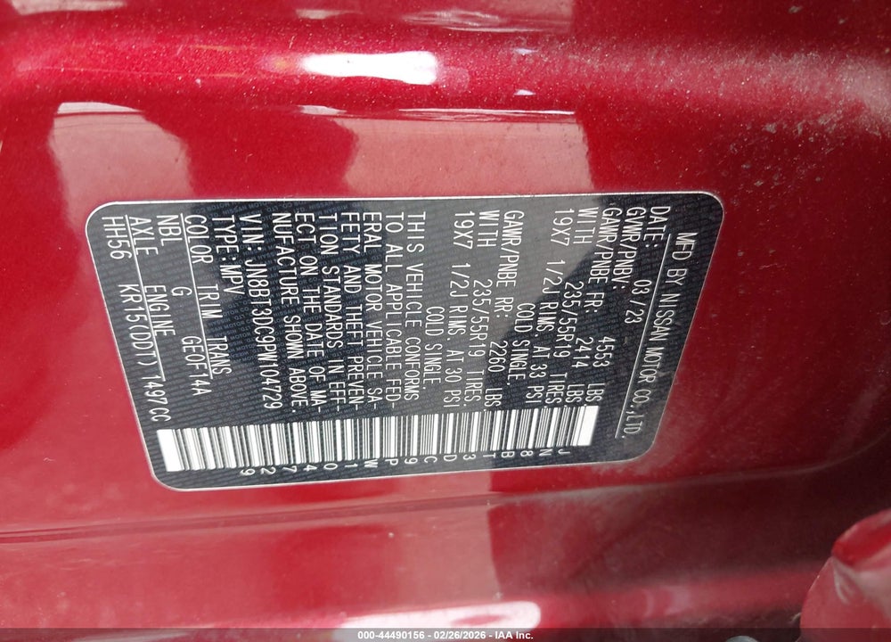 2023 NISSAN ROGUE PLATINUM FWD VIN: JN8BT3DC9PW104729