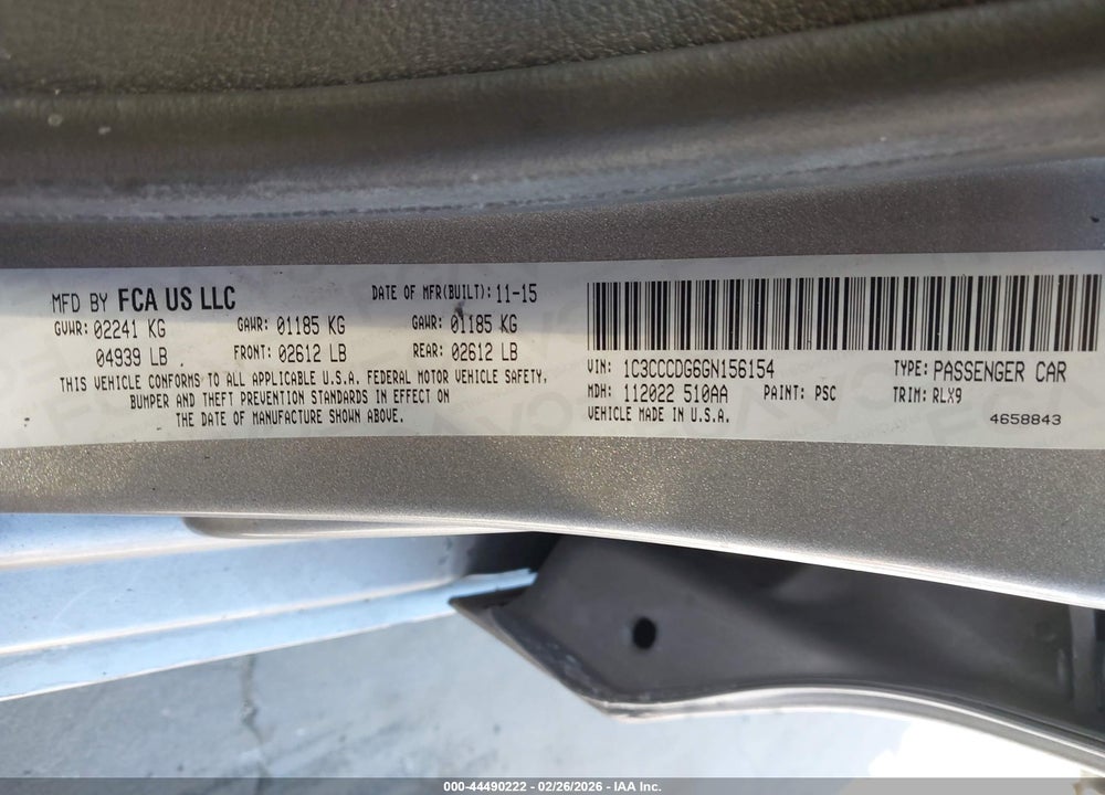 2016 CHRYSLER 200 S VIN: 1C3CCCDG6GN156154