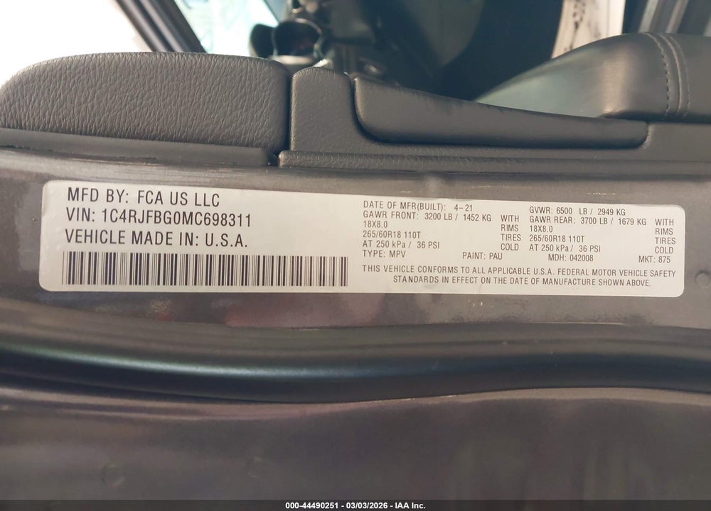 2021 JEEP GRAND CHEROKEE LIMITED 4X4 VIN: 1C4RJFBG0MC698311