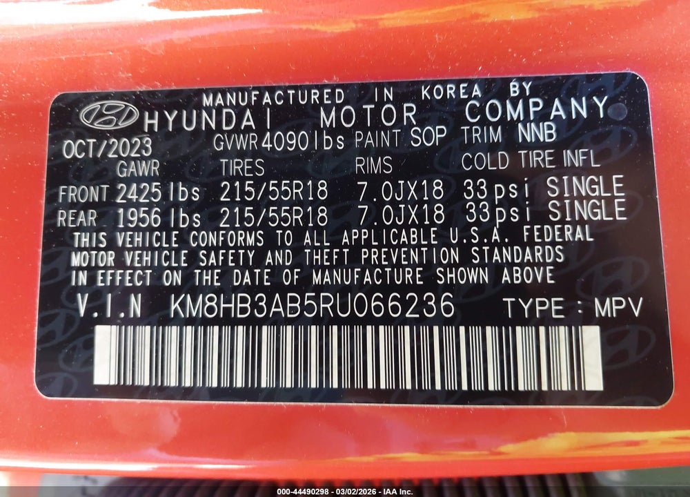 2024 HYUNDAI KONA SEL VIN: KM8HB3AB5RU066236
