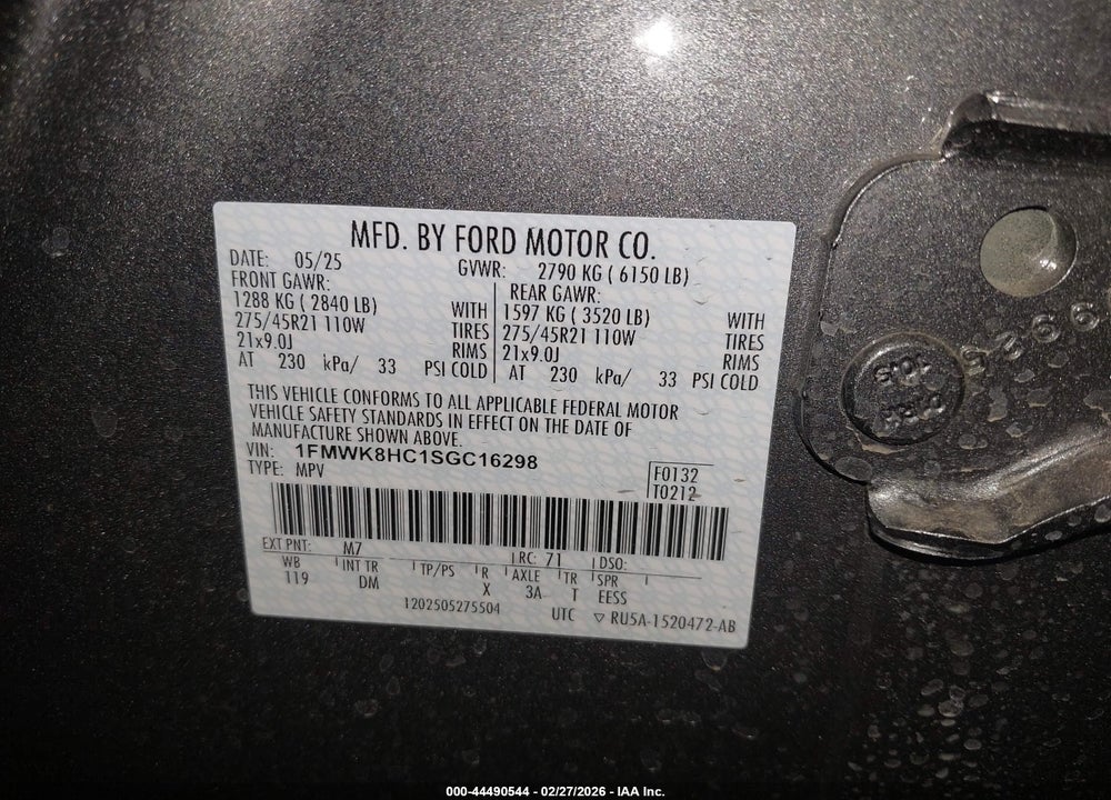 2025 FORD EXPLORER PLATINUM VIN: 1FMWK8HC1SGC16298