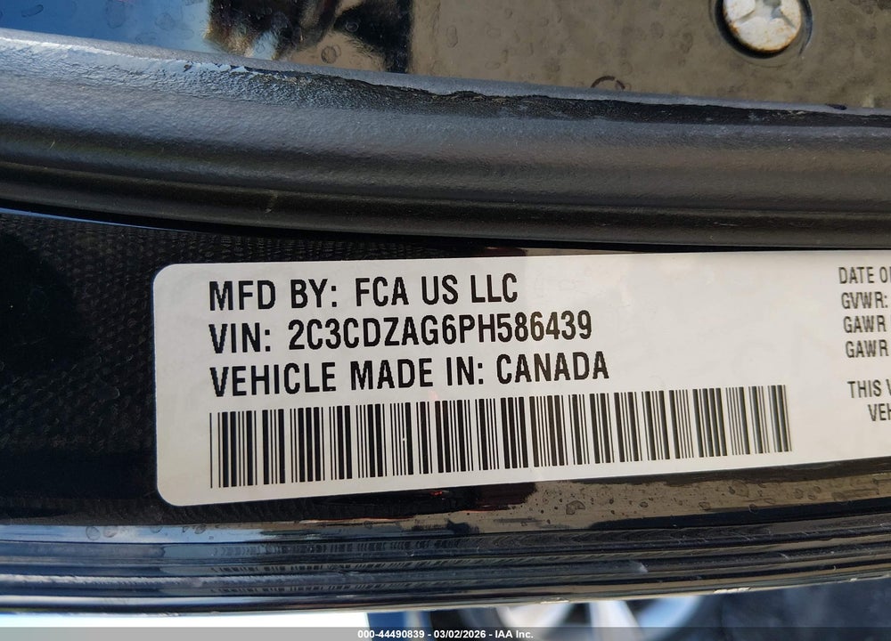 2023 DODGE CHALLENGER SXT VIN: 2C3CDZAG6PH586439
