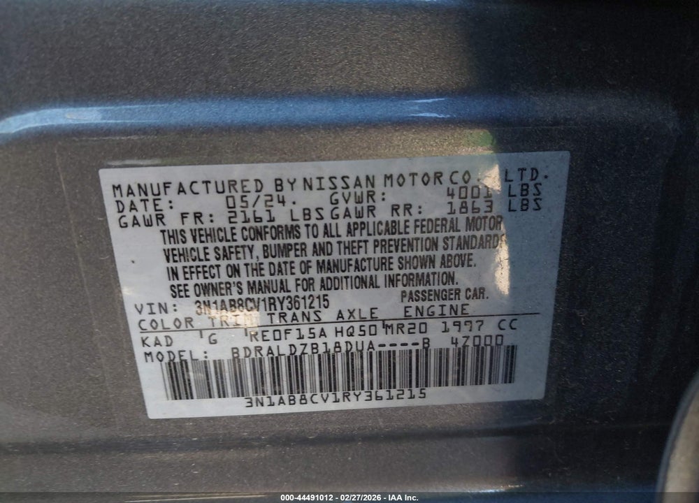 2024 NISSAN SENTRA SV XTRONIC CVT VIN: 3N1AB8CV1RY361215