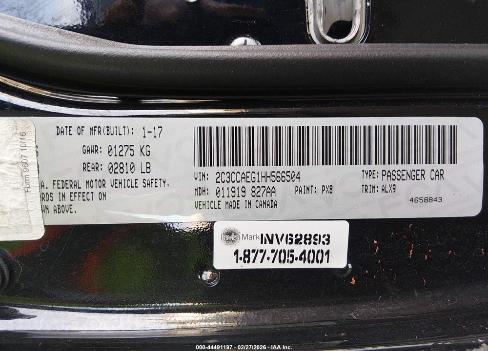 2017 CHRYSLER 300C VIN: 2C3CCAEG1HH566504