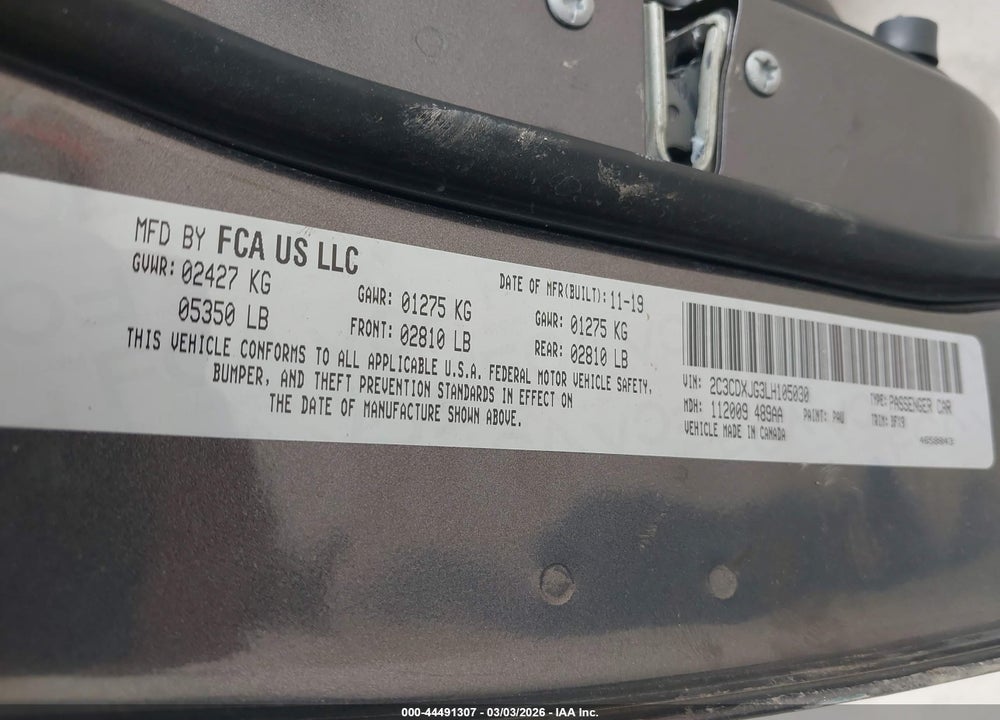 2020 DODGE CHARGER SXT AWD VIN: 2C3CDXJG3LH105030