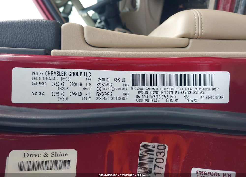 2014 JEEP GRAND CHEROKEE LAREDO VIN: 1C4RJFAG5EC316745