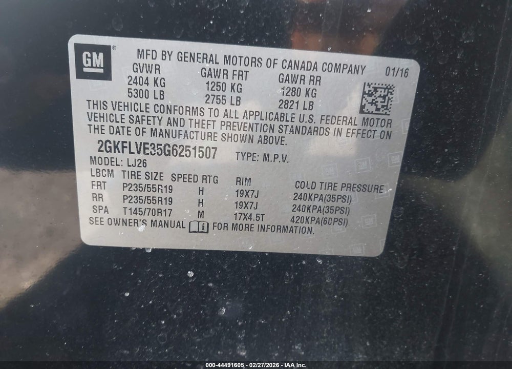 2016 GMC TERRAIN DENALI VIN: 2GKFLVE35G6251507