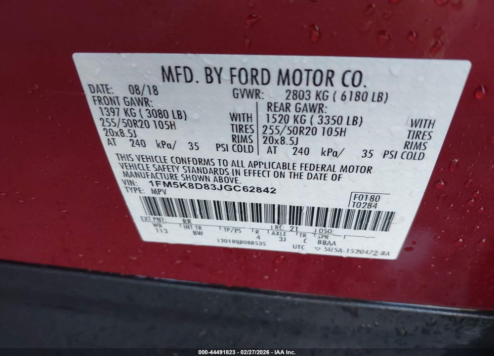 2018 FORD EXPLORER XLT VIN: 1FM5K8D83JGC62842