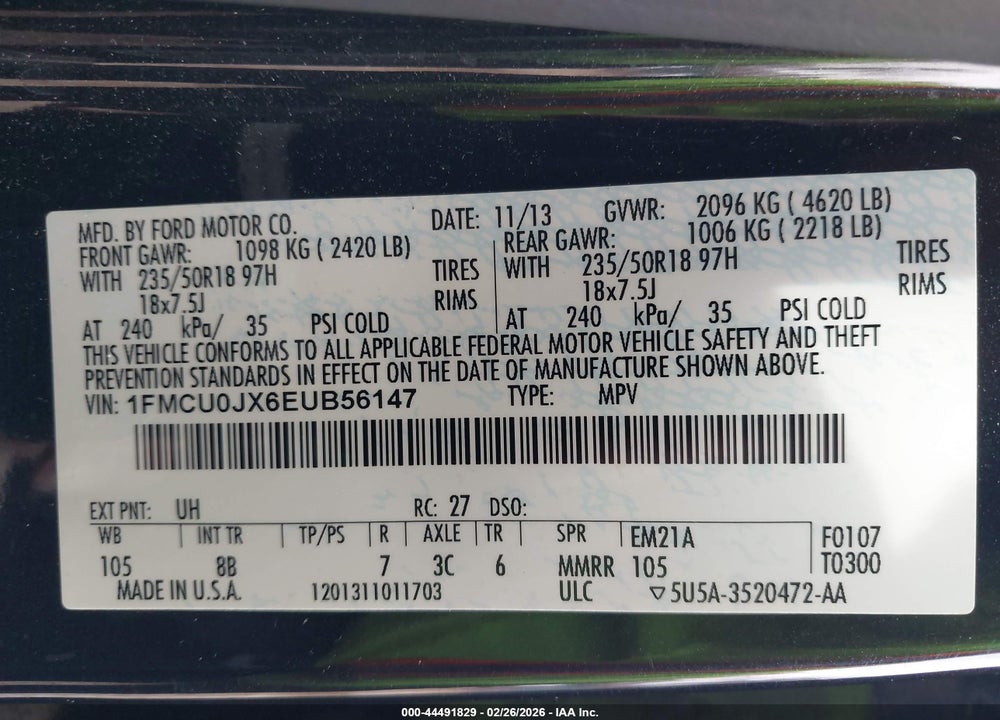 2014 FORD ESCAPE TITANIUM VIN: 1FMCU0JX6EUB56147