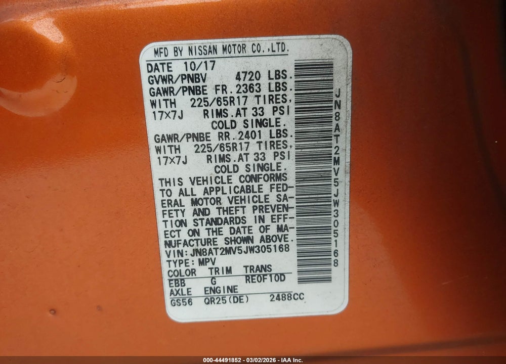 2018 NISSAN ROGUE SV VIN: JN8AT2MV5JW305168