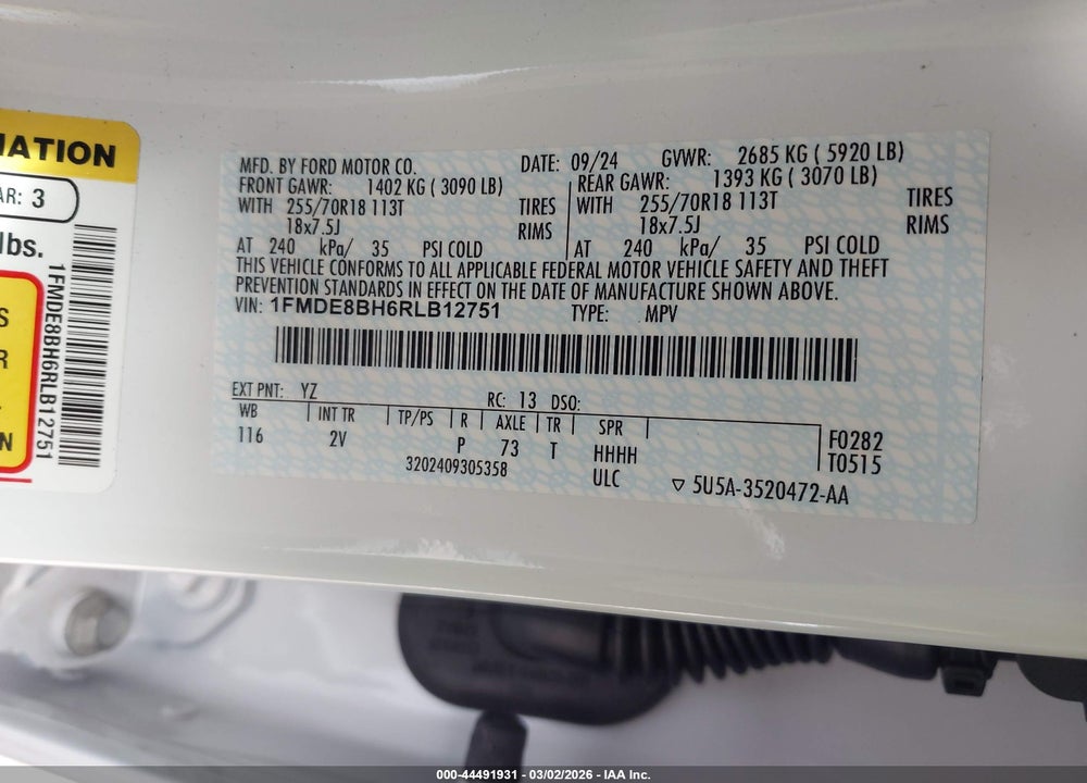 2024 FORD BRONCO OUTER BANKS VIN: 1FMDE8BH6RLB12751
