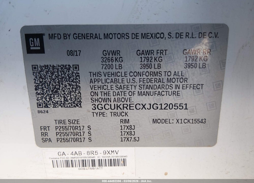 2018 CHEVROLET SILVERADO 1500 1LT VIN: 3GCUKRECXJG120551