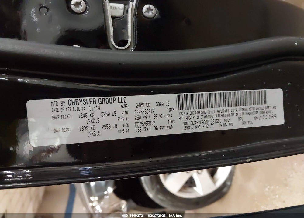 2015 DODGE JOURNEY SE VIN: 3C4PDCAB2FT591559