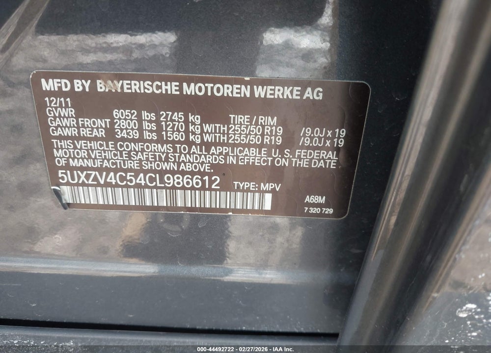 2012 BMW X5 XDRIVE35I/XDRIVE35I PREMIUM/XDRIVE35I SPORT ACTIVITY VIN: 5UXZV4C54CL986612