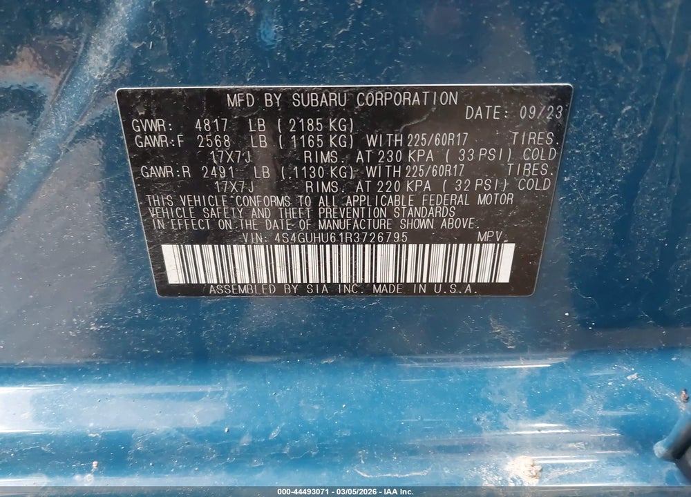 2024 SUBARU CROSSTREK WILDERNESS VIN: 4S4GUHU61R3726795
