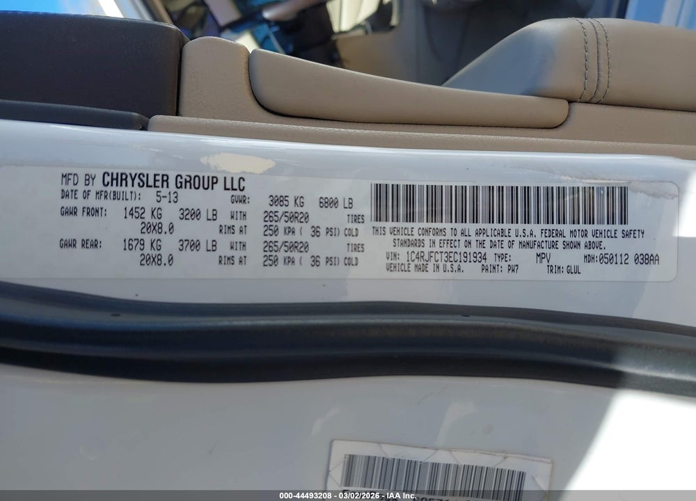 2014 JEEP GRAND CHEROKEE OVERLAND VIN: 1C4RJFCT3EC191934
