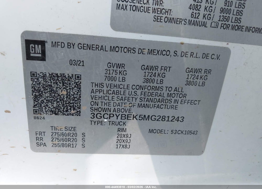 2021 CHEVROLET SILVERADO 1500 4WD  SHORT BED CUSTOM VIN: 3GCPYBEK5MG281243