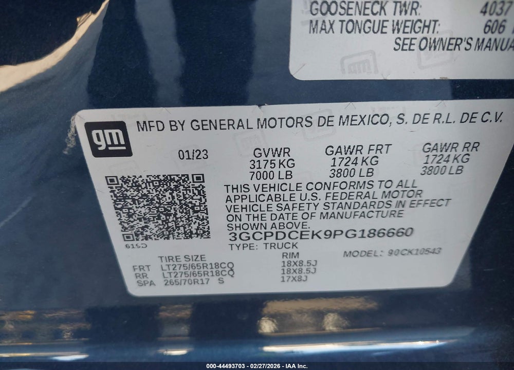 2023 CHEVROLET SILVERADO 1500 4WD  SHORT BED CUSTOM TRAIL BOSS VIN: 3GCPDCEK9PG186660