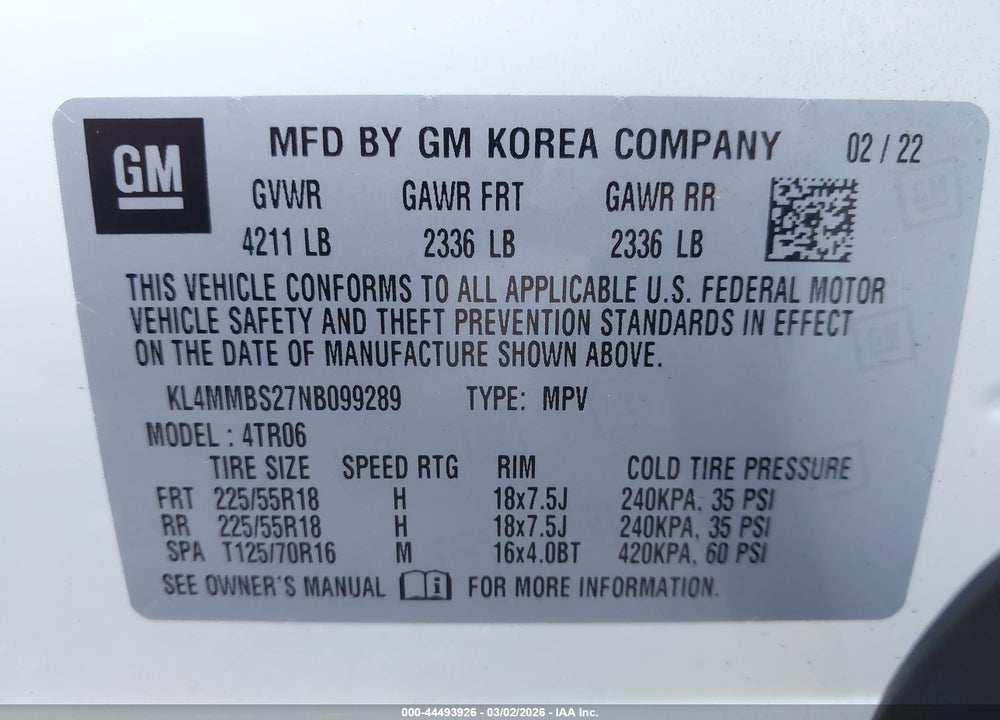 2022 BUICK ENCORE GX FWD PREFERRED VIN: KL4MMBS27NB099289