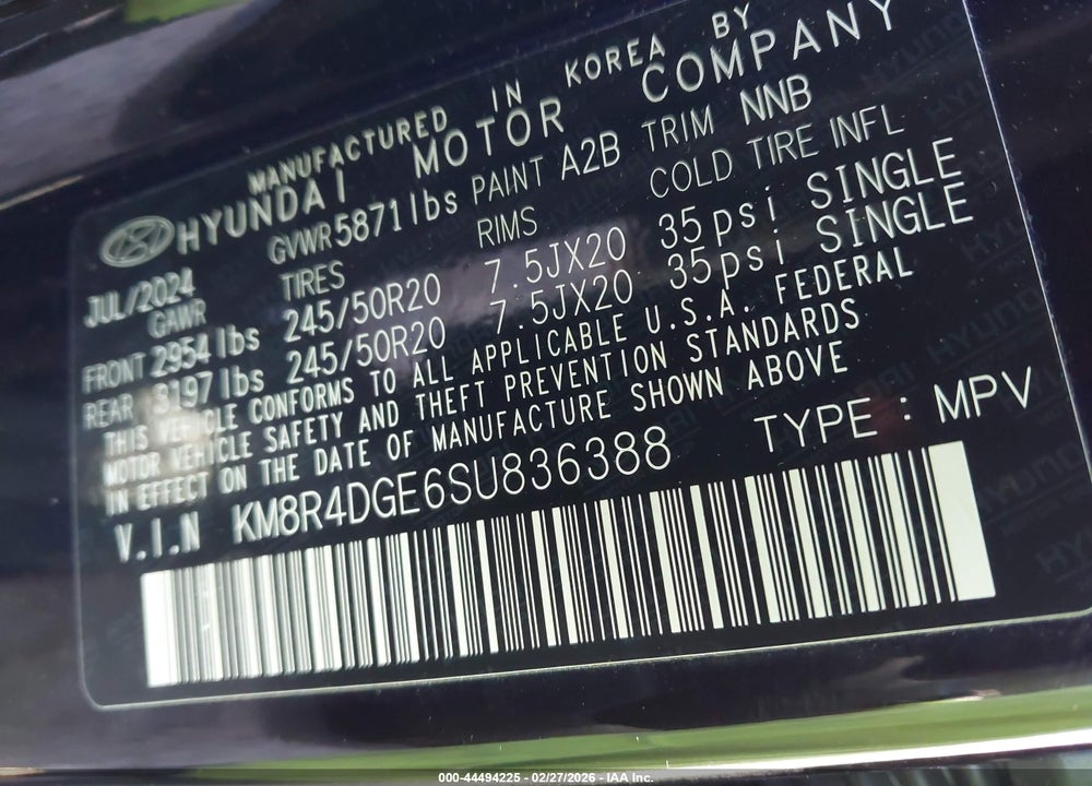 2025 HYUNDAI PALISADE SEL PREMIUM VIN: KM8R4DGE6SU836388