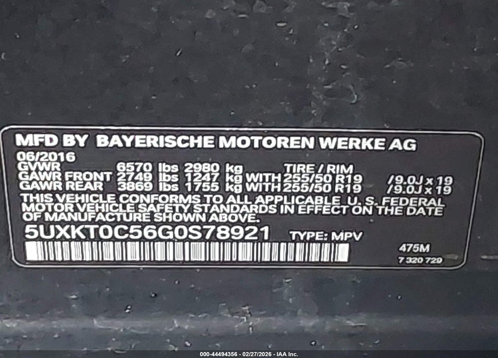 2016 BMW X5 EDRIVE XDRIVE40E VIN: 5UXKT0C56G0S78921