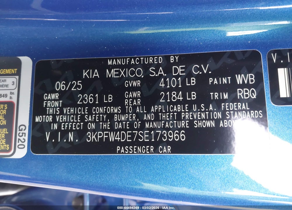 2025 KIA K4 GT-LINE VIN: 3KPFW4DE7SE173966