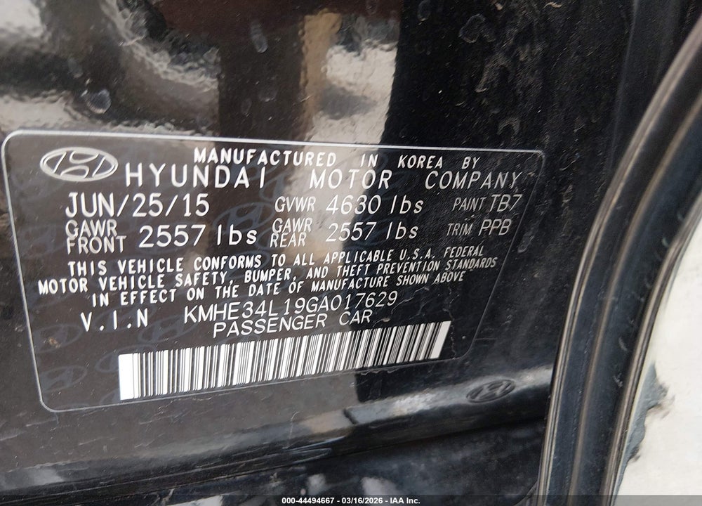 2016 HYUNDAI SONATA HYBRID LIMITED VIN: KMHE34L19GA017629