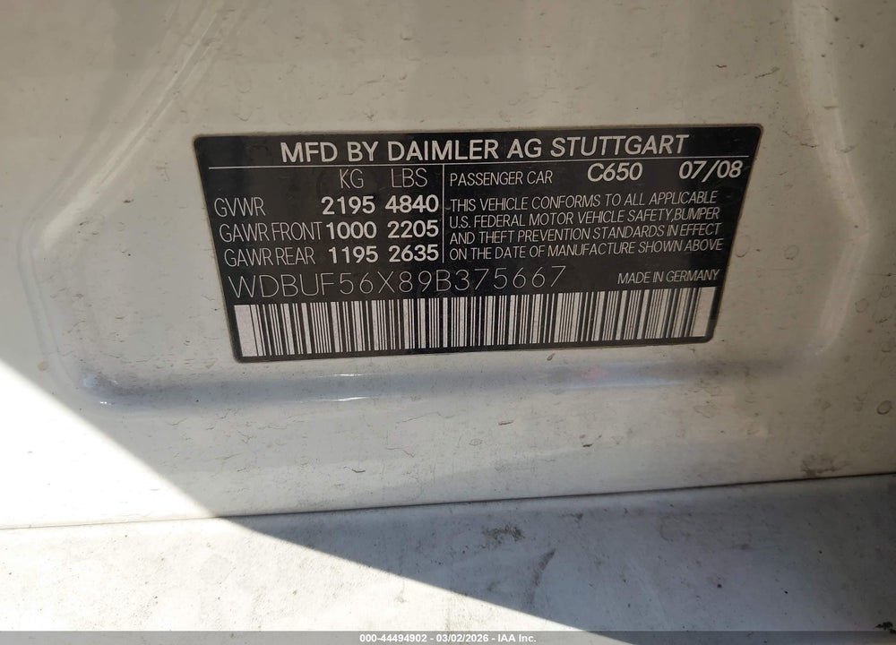 2009 MERCEDES-BENZ E 350 VIN: WDBUF56X89B375667