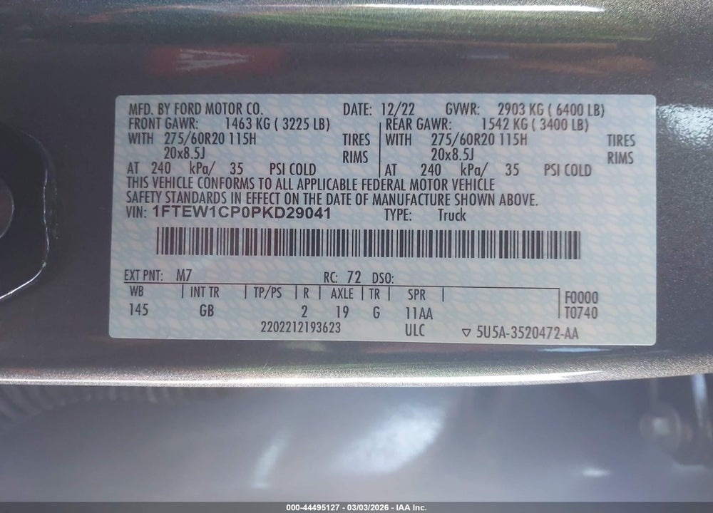 2023 FORD F-150 XL VIN: 1FTEW1CP0PKD29041