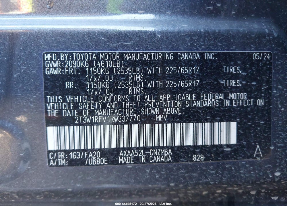 2024 TOYOTA RAV4 XLE VIN: 2T3W1RFV1RW337770