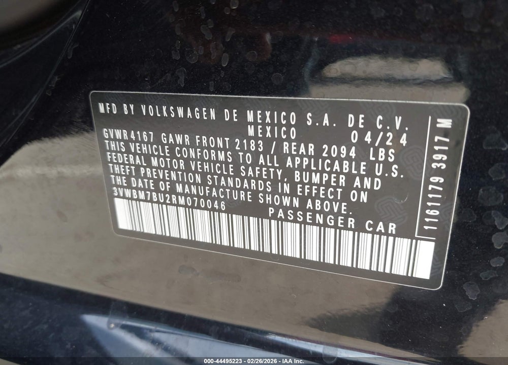 2024 VOLKSWAGEN JETTA 1.5T SPORT VIN: 3VWBM7BU2RM070046