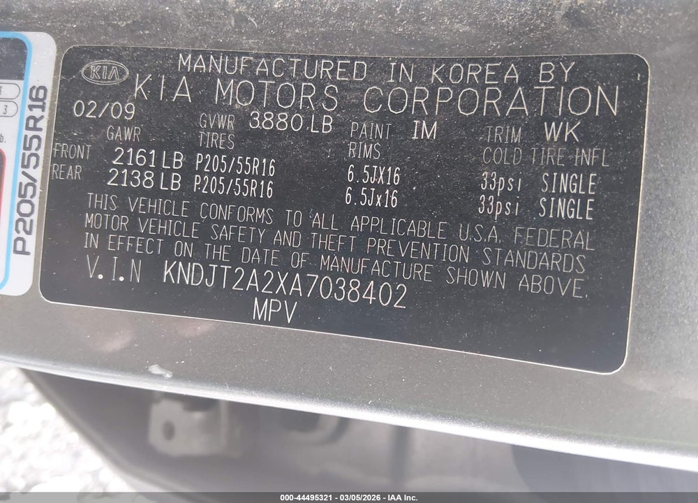2010 KIA SOUL + VIN: KNDJT2A2XA7038402