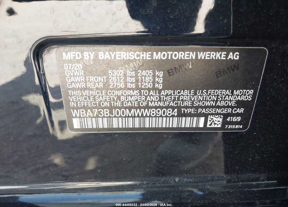 2021 BMW 540I XDRIVE VIN: WBA73BJ00MWW89084