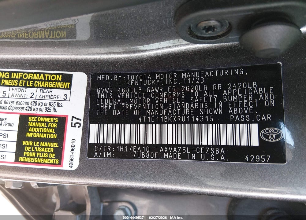 2024 TOYOTA CAMRY SE VIN: 4T1G11BKXRU114315