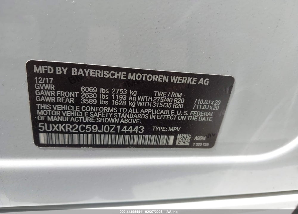 2018 BMW X5 SDRIVE35I VIN: 5UXKR2C59J0Z14443