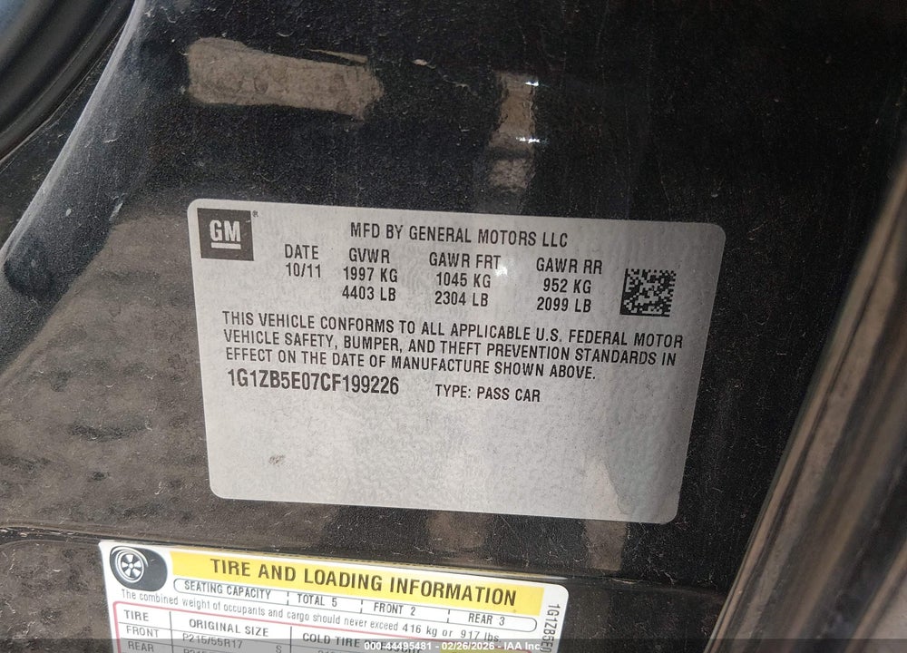 2012 CHEVROLET MALIBU LS VIN: 1G1ZB5E07CF199226