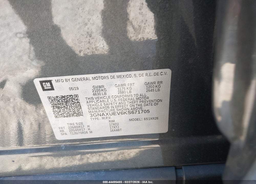 2019 CHEVROLET EQUINOX LT VIN: 3GNAXUEV6KS671705