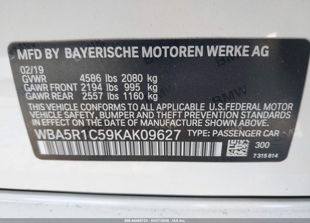 2019 BMW 330I VIN: WBA5R1C59KAK09627