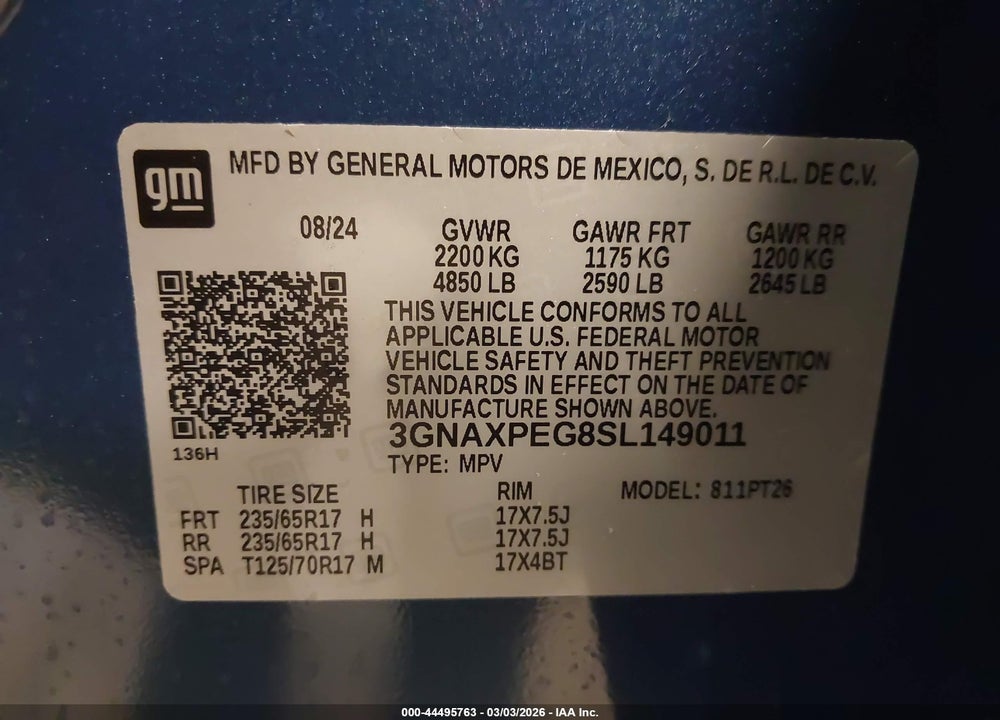 2025 CHEVROLET EQUINOX AWD LT VIN: 3GNAXPEG8SL149011