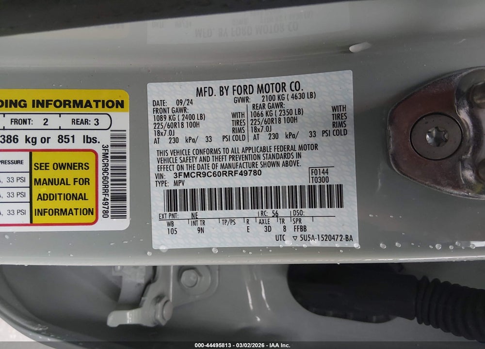 2024 FORD BRONCO SPORT OUTER BANKS VIN: 3FMCR9C60RRF49780