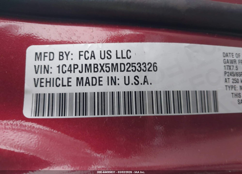 2021 JEEP CHEROKEE TRAILHAWK 4X4 VIN: 1C4PJMBX5MD253326