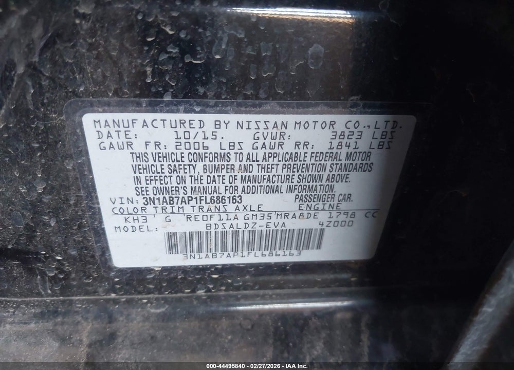 2015 NISSAN SENTRA SV VIN: 3N1AB7AP1FL686163