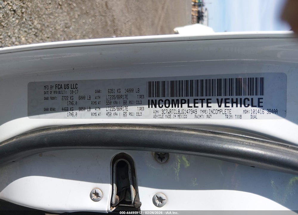 2018 RAM 3500 CHASSIS TRADESMAN/SLT/LAIE VIN: 3C7WRTCL8JG147349