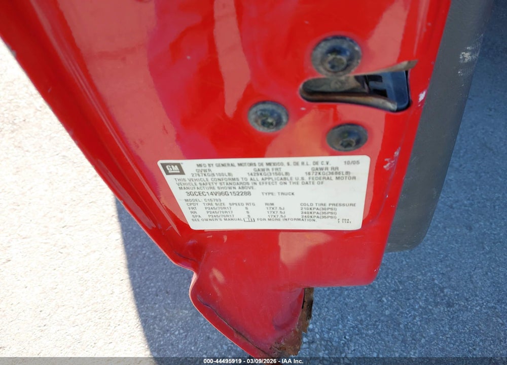 2006 CHEVROLET SILVERADO 1500 WORK TRUCK VIN: 3GCEC14V96G152288
