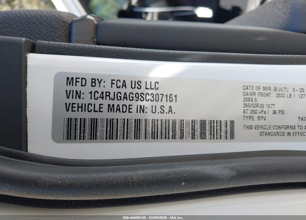 2025 JEEP GRAND CHEROKEE ALTITUDE X 4X2 VIN: 1C4RJGAG9SC307161
