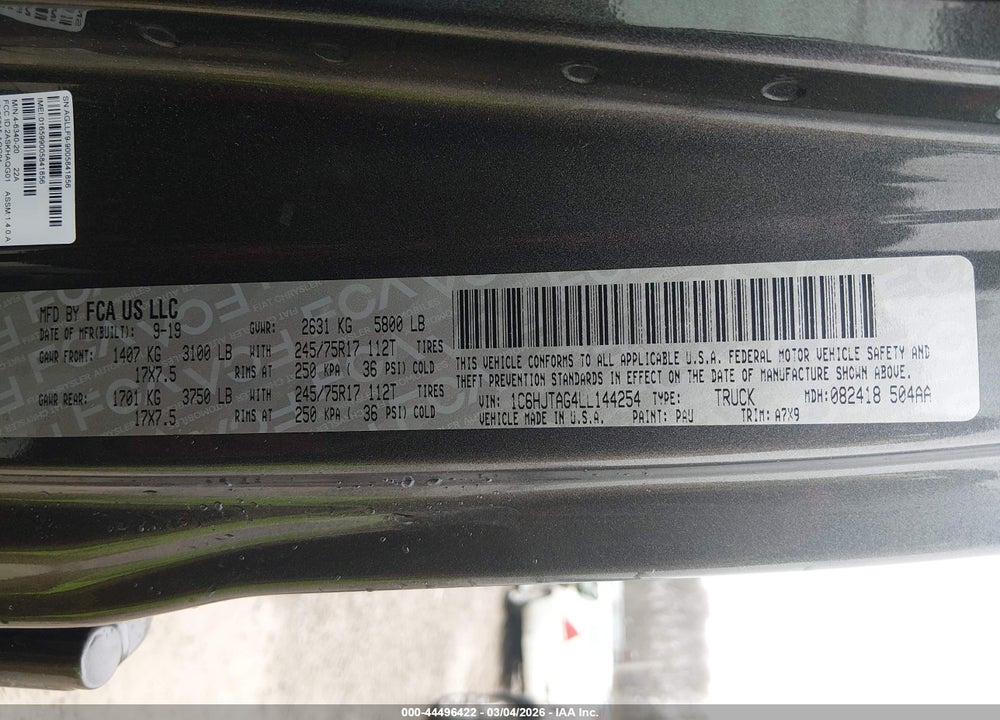 2020 JEEP GLADIATOR SPORT S 4X4 VIN: 1C6HJTAG4LL144254