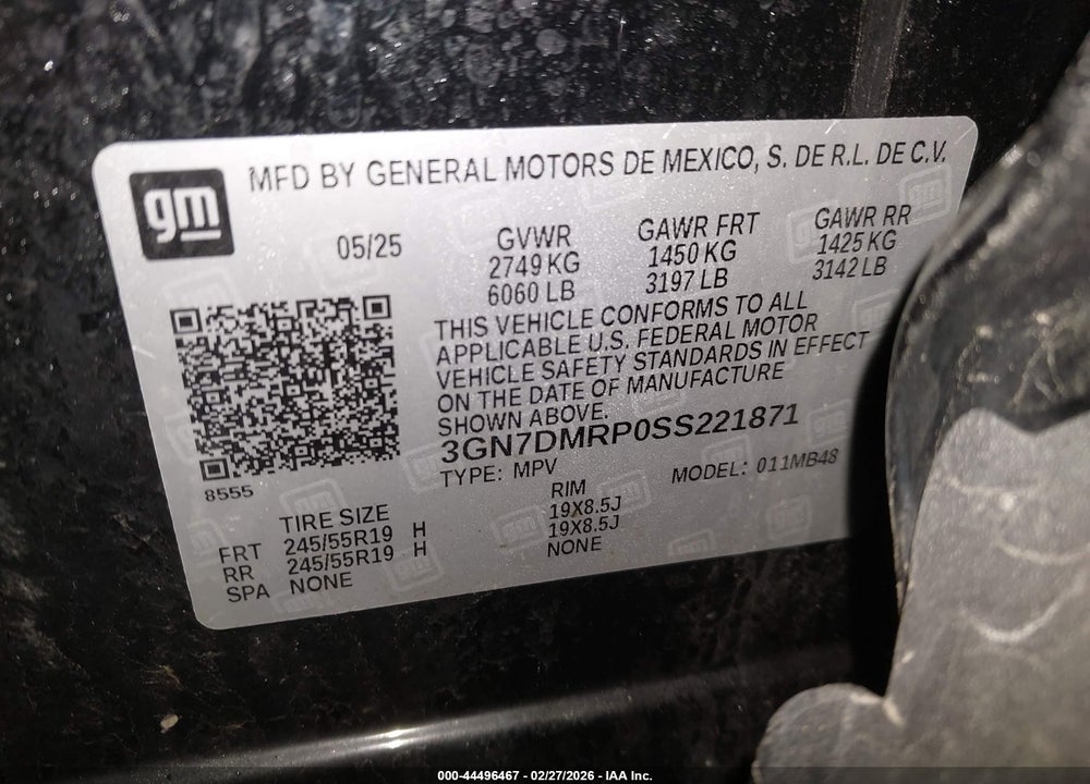 2025 CHEVROLET EQUINOX EV LT 1 VIN: 3GN7DMRP0SS221871