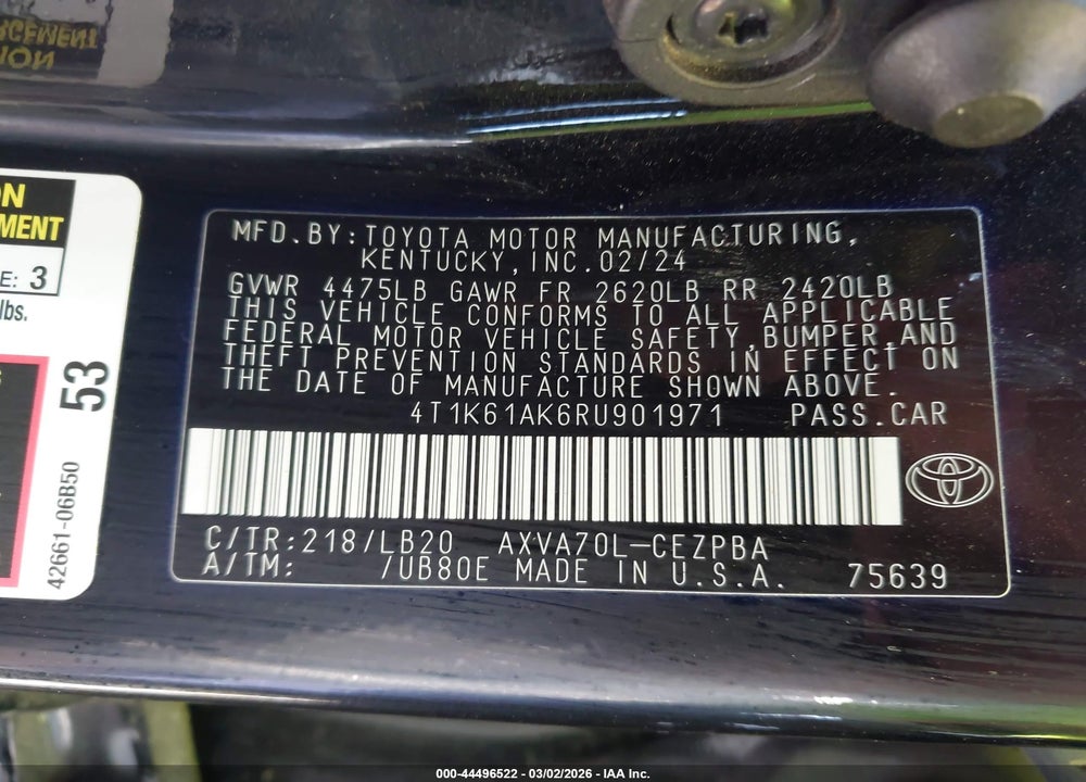 2024 TOYOTA CAMRY XSE VIN: 4T1K61AK6RU901971