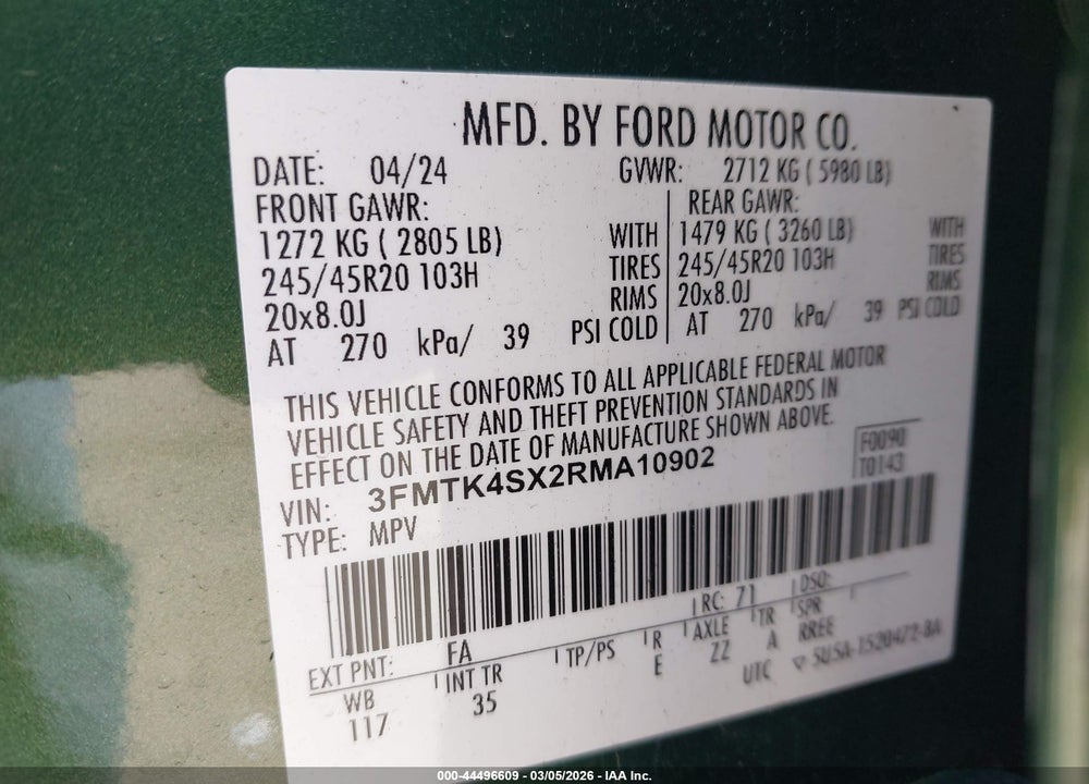 2024 FORD MUSTANG MACH-E GT VIN: 3FMTK4SX2RMA10902