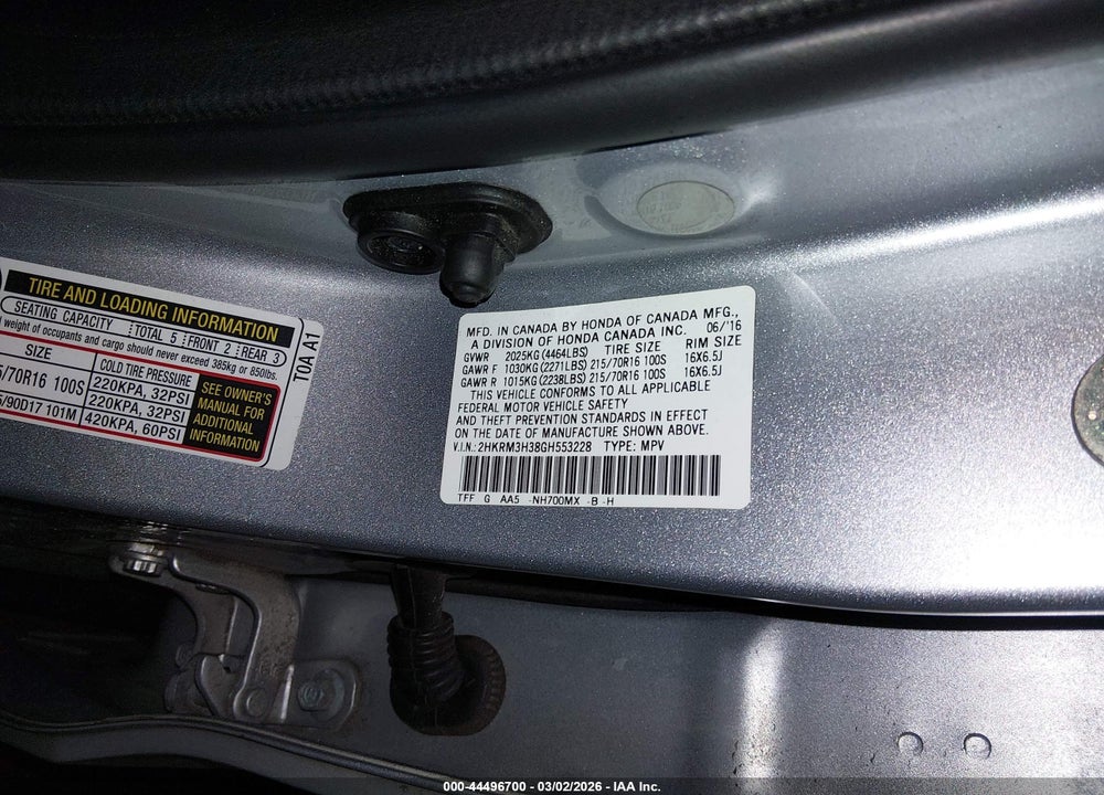 2016 HONDA CR-V LX VIN: 2HKRM3H38GH553228